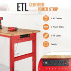 SPECRAFT 96" Red Adjustable Heavy Duty Workbench with 4 AC Outlet and 2 USB Ports Power Outlets, 5000 Lbs Capacity, Rubber Wood Top for Garage, Workshop, Office