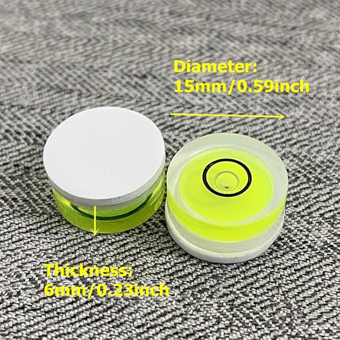 5Pcs Small Circular Bubble Levels with Double Sided Adhesive Bottom Mini Little Stick-on Bubble Spirit Level Measuring Layout Tools Levels (15x6mm)
