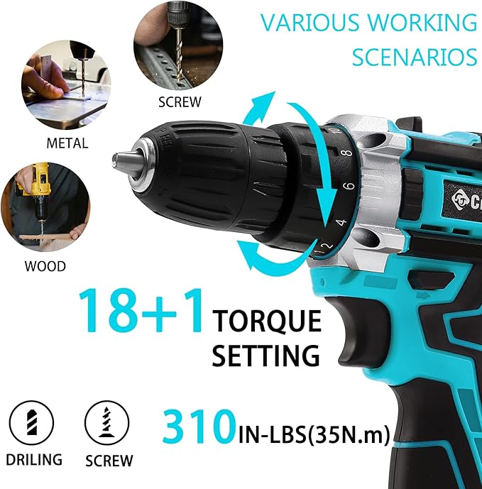 Cordless Drill Set 21v Power Drill Cordless With Battery & Charger, 84pcs Accessories Electric Drills Variable Speed, 3/8" Keyless Chuck, Built-In Level and 2 Driver Bule kit