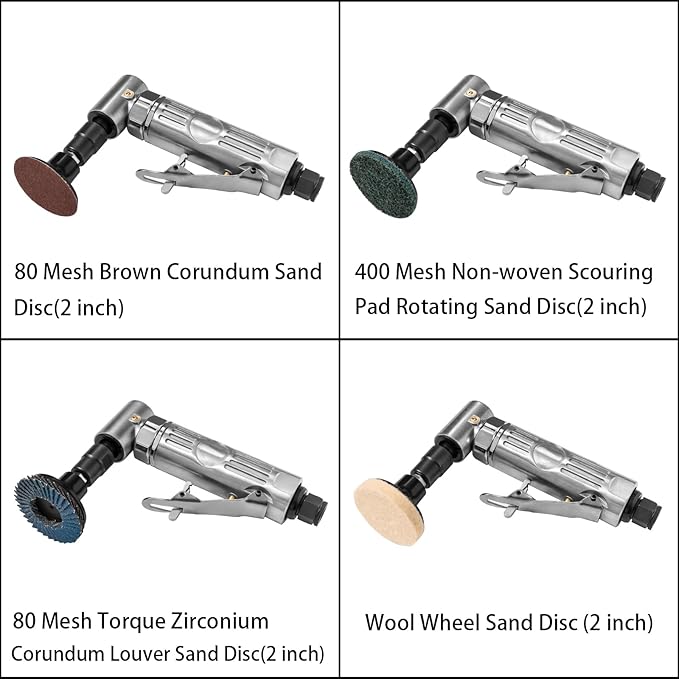 1/4"" Pneumatic Die Grinder with 22 Grinding Discs, 90° Angle Air Die Grinder, Precision Grinder for Polish Finish Burr Rust Paint Removal, X2K-57U-BVY683