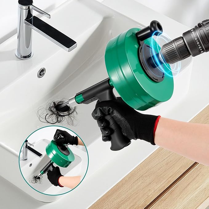 Drain Clog Remover,50 FT Drain Snake with Drill Attachment,Heavy-Duty Steel Drain Auger,Plumbing Snake Clog Removal Tool,Sewer Snake for Sink,Kitchen,Shower,Toilet