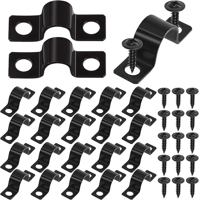 Swpeet 25Pcs 12mm Two Hole U Bracket Clamp with 50Pcs Self-tapping Screws Kit, U-Clamps, Metal Pipe Clamps, Pipe Strap Clamps, Conduit Clamps, Tension Clips for Fixing Pipe or Cable