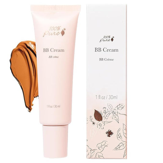 100% PURE BB Cream Shade 30 Radiance Full Face Coverage Skin Care & Glow - All-In-One Primer Concealer & Foundation Makeup - Shimmery, Dewy Youth Tan Color w/Warm Golden Undertone - Vegan - 1 Fl Oz-VeraVaultWomen