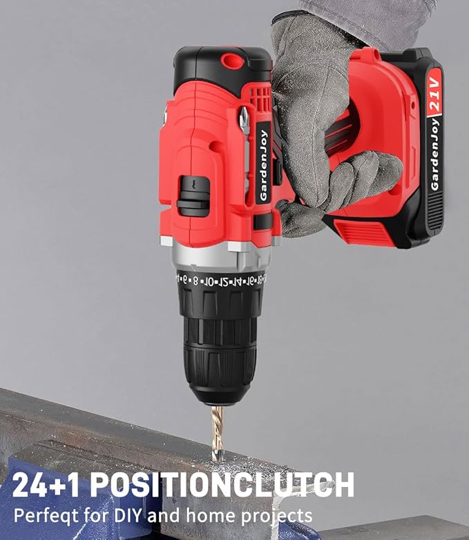 Cordless Power Drill Set: GardenJoy 21V Electric Drill Driver Kit with Battery and Fast Charger, 65pcs Acessories, 2 Variable Speed Control, 3/8-Inch Keyless Chuck and 24+1 Torque Setting