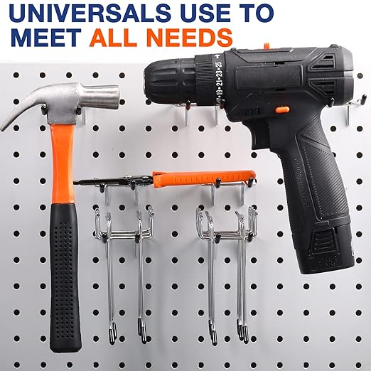 Shimeyao 50 Pack Pegboard Hook Stainless Steel Peg Board Tool Utility Hooks Double Arm Pegboard Display Hook Hanging for 1/8 Pegboard Accessories Garage Storage Organizer, 0.13'' Thick(4.72'')