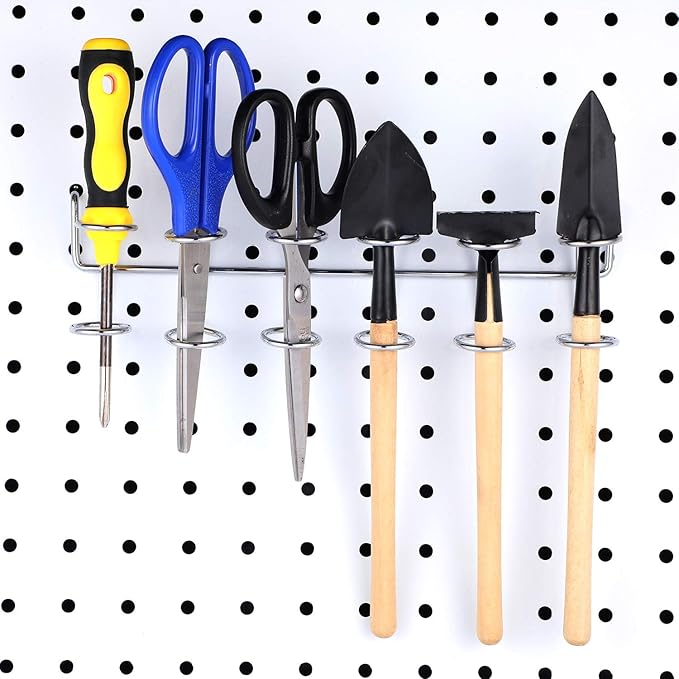 Hotop 2 Pieces Pegboard Screwdriver Holder Peg Board Tool Utility Hooks Pegboard Accessories Six-Tool Organizer Racks Accessory Multi-Ring Holder for Pliers(Silver)
