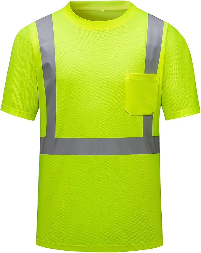 High Visibility Shirts Quick Dry Safety T Shirts with Reflective Strips and Pocket Short Sleeve Mesh Hi Vis Construction Work Class 2 Shirt for Men/Women Lime,6XL