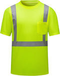 High Visibility Shirts Quick Dry Safety T Shirts with Reflective Strips and Pocket Short Sleeve Mesh Hi Vis Construction Work Class 2 Shirt for Men/Women Lime,XL