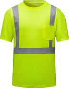 High Visibility Shirts Quick Dry Safety T Shirts with Reflective Strips and Pocket Short Sleeve Mesh Hi Vis Construction Work Class 2 Shirt for Men/Women Lime,XL