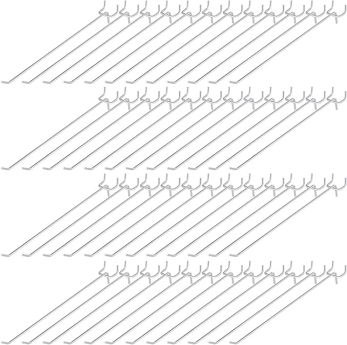 Funrous 100 Pack Peg Board Hooks Stainless Steel Pegboard Hooks Shelving Display Hanging Peg Board Holders for 1/8 and 1/4 Garage Storage Tools Organizer(10 inch)