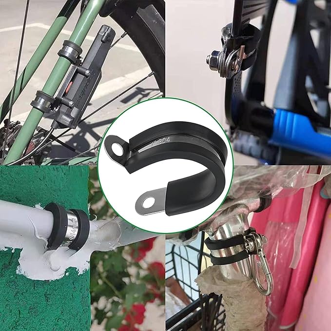 30pcs 1/8 Inch Stainless Steel Cable Clamps,Rubber Coated Cushioned Insulated Cable Clamp,Automotive Cable Wire Clamps,Pipe Clamps,Metal Clamp for Tube,Lines,Wire Cord Installation(Black,3mm)