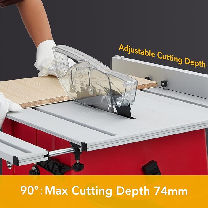 Table Saw, 10 Inch 15A Multifunctional Jobside Table Saw with Stand & Push Stick, 90° Cross Cut & 0-45° Bevel Cut, 5000RPM, Adjustable Blade Height for Woodworking