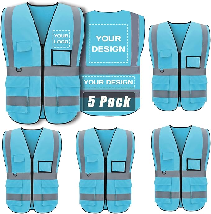 BeautyWill Custom Safety Vest Customized Logo Class 2 High Visibility Reflective Vest with Pockets Construction workwear