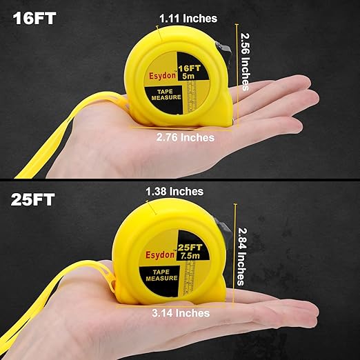 2 Packs Tape Measure 25 ft /16 ft, Esydon Measuring Tape Extendable, Self-Locking Tape Measurer, Easy Read Imperial/Metric Scale Measurement Tape for Designer, Decorator, & Handicraftsman