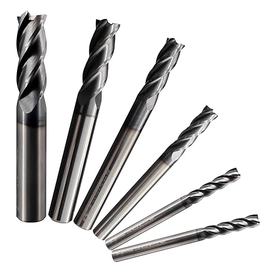 6 Pcs 1/8" 3/16" 1/4" 5/16" 3/8" Carbide Square End Mill Set, 4 -Flute TIALN Coated CNC Mill Bits for Steel, Alloy Steels, Hardened Steel, End Mills for Precision Milling Tasks, DIYers & Professionals