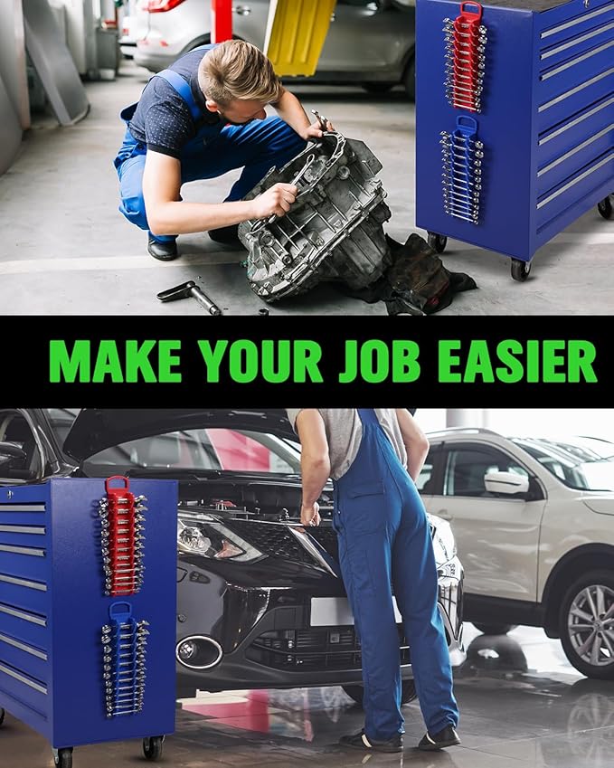 SWANLAKE 2-Piece Magnetic Wrench Organizer Toolbox Holder, SAE (1/4'' to 15/16''), Metric (6mm to 24mm) Ratchet Wrench Organizers, Total Hold 24 Slots Wrenches Holder for Tool Box