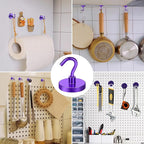 MIKEDE Strong Magnetic Hooks, 110Lbs Heavy Duty Magnetic Hooks for Cruise, Neodymium Earth Magnets with Hooks for Hanging, Super Metal Industrial Magnets for Grill, Storage (Purple,10 Pack)