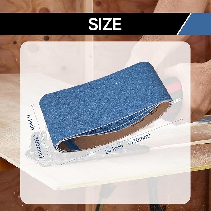 4x24 Inch Sanding Belts 18 Pcs 6 Grits Sizes (3 Each of 60/80/120/150/240/400 Grits) Heavy Duty Belt Sander Zirconia Belt Sander Paper for Wood, Metal, Stainless Steel, Cars, and Furniture