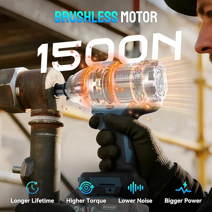 Cordless Impact Wrench 1/2 Inch, 1500 N.m/1106ft-lbs Brushless Impact Wrench Gun Compatible with Makita/Dewalt (No Battery), Electric Power Impact Driver for Car Home (For Makita Battery)