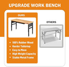 60" Heavy-Duty Adjustable Workbench for Garage, Rubber Wood Shop Table W/Double Pegboards & Drawer,Hardwood Workstation Weight Capacity Over 2000 Lbs