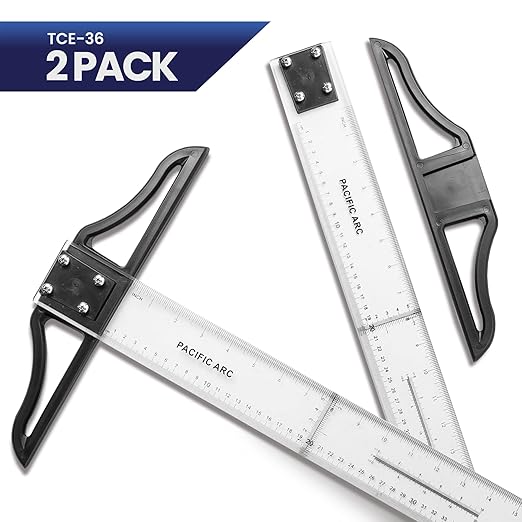 2 Pack - Pacific Arc 36 Inch T Square, Traditional Acrylic Graduated in Inch and Metric, Detachable Head