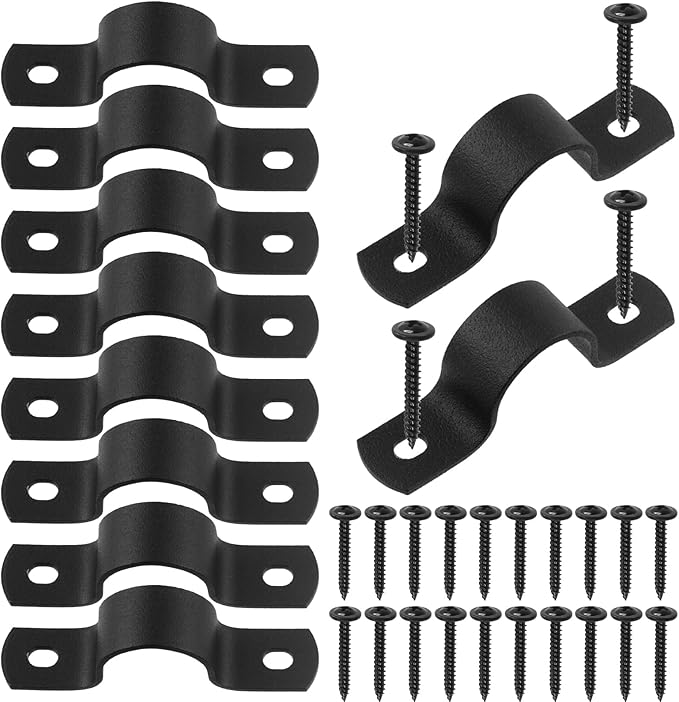 Swpeet 10Pcs 20mm Two Hole U Bracket Clamp with 20Pcs Self-tapping Screws Kit, U-Clamps, Metal Pipe Clamps, Pipe Strap Clamps, Conduit Tension Clips for Fixing Pipe or Cable