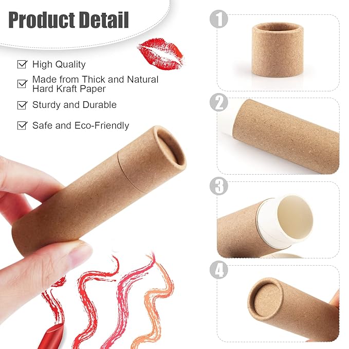 10 Pcs 25g Paperboard Lip Balm Tubes Refillable Krafts Paper Lipstick Tube Round Cardboard Empty Lip Gloss Container Holder Tubes for DIY Chapstick Salve Cosmetic Lotion Solid Perfume - Brown-VeraVaultWomen