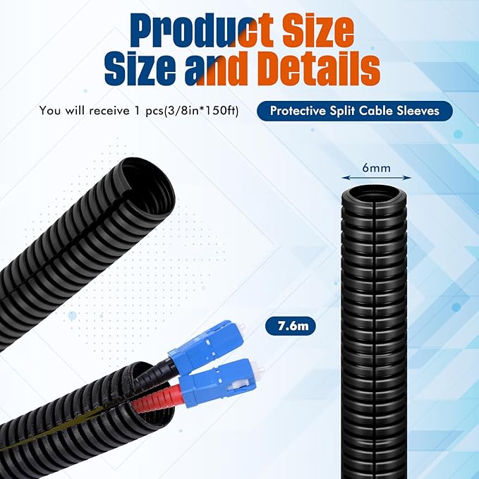 Sasylvia 1/4" x 25 ft Split Wire Loom Tubing Automotive Wire Loom Assortment Split Cable Sleeves Bulk Flexible Electrical Conduit Protective Kit
