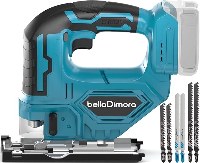 Cordless Jigsaw with LED Work Light, 0°- 45° Bevel Cuts, 3 Orbital Settings for Straight/Curve/Bevel/Circle Cutting (Compatible with Makita 18V Battery)