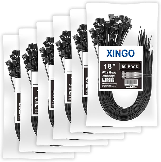 XINGO 18 Inch Black Large Zip Ties Heavy Duty 300 PACK, 330 LBS Ultra Exclusive Strong Plastic Wire Ties, Large Cable Ties Extra Long Tie Wraps For Indoor and Outdoor Use