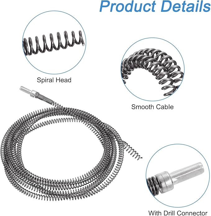uxcell 13.12Ft Drain Auger Cable, Pipe Cleaning Spring Clog Remover, Flexible Plumbing Snake Pipe Drain Cleaner for Kitchen, Shower Sink