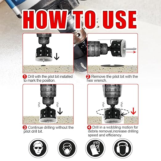 1-3/4 Inch Diamond Hole Saw with Pilot Drill Bit, 1-3/4" Serrated Brazing Tile Hole Saw Diamond Core Drill Bits with Guiding Bit for Ceramic Porcelain Tile Glass Stone Granite Marble
