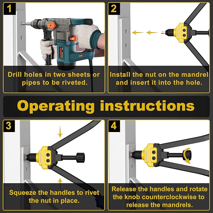 Rivet Nut Tool Rivet Nut Kit, 16" Rivnut Tool Kit with 13 Metric & SAE Mandrels Rivet Nut Assortment Kit with 130 Rivet Nuts, Hand Riveters Nutsert Tool Kit with Durable Blow Molded Case