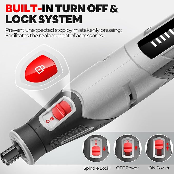 Rotary Tool - 4V Rotary Tool Cordless, PHALANX Rotary Tool Accessories 80 PCS 4000mAh Li-Ion Battery, Preset 9 Speed Adjustment Grinder Tool for Cutting Sanding Carving Polishing Engraver DIY Crafts