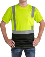 High Visibility Shirts Quick Dry Safety T Shirts with Reflective Strips and Pocket Short Sleeve Mesh Hi Vis Construction Work Class 2 Shirt for Men/Women Black Bottom Lime,2XL