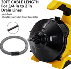 PIONEERWORKS Drain Cleaner Machine 30Ft x 3/10In, Auto-feed Electric Drain Auger for 3/4In - 2In Pipes, Cable in Piano Wire, with Foot Switch, Sewer Snake for Sinks, Toilets, and Floor Drains - DA05