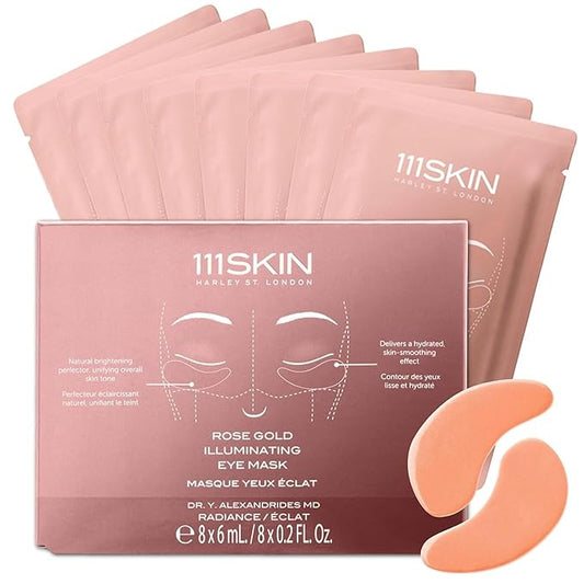 111SKIN Rose Gold Illuminating Eye Mask, Brightening & Hydrating Under Eye Patches for Dull, Dry Skin with Rose Extract, Colloidal Gold & Vitamin C, Improves the Appearance of Dark Circles, 8 Pairs-VeraVaultWomen