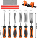 10Pcs Wood Chisel Sets, 6Pcs Premium Wood Chisels with Honing Guide, Sharpening Stone & Carpenter Pencils, Wood Carving Tools Kit for DIY & Professional Use (6-38mm)