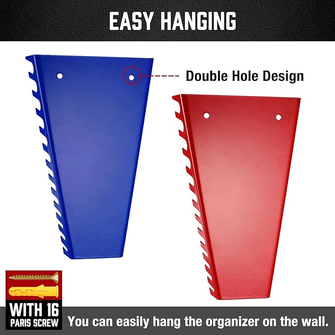 ALOANES 78-Slot Metal Wrench Organizer, Heavy Duty Wrench Organizer Tray for Tool Box, Professional Fit SAE & Metric Wrench Storage, 6 Pack Wrench Holders(Red&Blue)