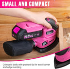 Cordless Detail Sander with 2Pcs Batteries and Charger, 20V 2Amp Electric Power Hand Sander with 22Pcs Sandpapers & Dust Collection System, Palm Sanding Tool for Woodworking, Polishing Wood Furniture