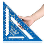 Beslands Aluminum 12-inch Rafter Square Carpenter Measuring Layout Tool Alloy Metal Triangle Ruler Imperial Protractor for Woodworking and Carpentry Blue