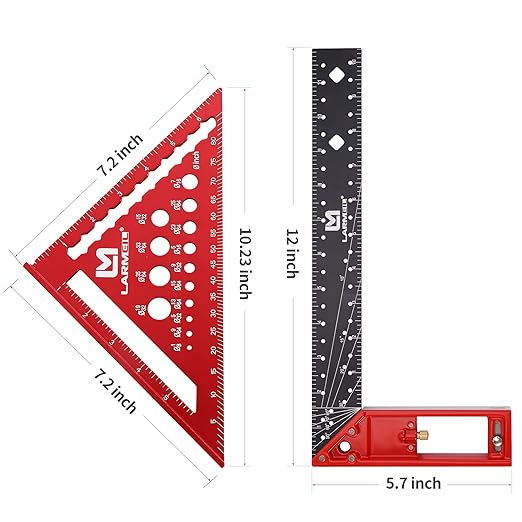 Rafter Square 7 Inch and Framing Square 12 Inch Carpenter Square Set, Woodworking Square Tool, Aluminum Squares Metal Ruler for Woodworking
