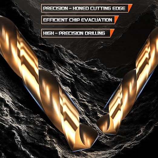 Drill Bit, #28 Cutting Diameter, 4341 HSS Gold Finish 135° Cutting Angle Number Jobber Bits - (Applications: for Drilling Soft Metal Plastic Wood), 5-Pieces