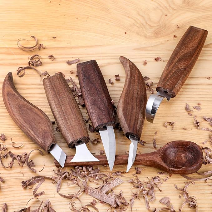 Wood Carving Tools Set,Detail Wood Knife,Hook Carving Knife Kit for Beginners,Trimming Knife for Spoon Bowl Cup Pumpkin Woodwork, Chip Carving Knife Kit,Square Handle Design（6pcs）