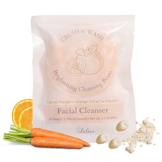 Daily 3 in 1 Facial Cleanser, Exfoliator and Wash-off Mask, Vegan, Cruelty Free, Plastic Free, Travel Friendly, 1 Month Supply Refill (60 Tablets) (Brightening)-VeraVaultWomen