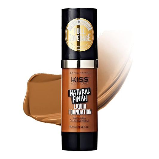 Kiss New York Professional Liquid Foundation - Lightweight and Hydrating Formula, Natural Finish, Control Shine, Cover Pores, Medium to Full Coverage, Green Tea Extract (Maple)-VeraVaultWomen