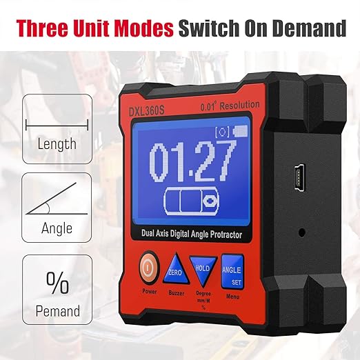 Digital Protractor DXL360S GYRO + Gravity 2 in 1 Digital LCD Protractor Inclinometer Dual Axis Level Box 0.01°Resolution