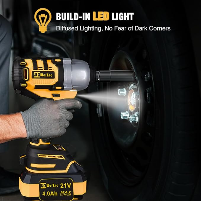 1/2 inch Cordless Impact Wrench,650Ft-lbs (800N.m) Brushless Power Impact Driver,3000RPM High Torque Impact Gun,2x 4.0 Battery, 5 Sockets,8 Drill,6 Screws for Home Car Tires Truck Mower