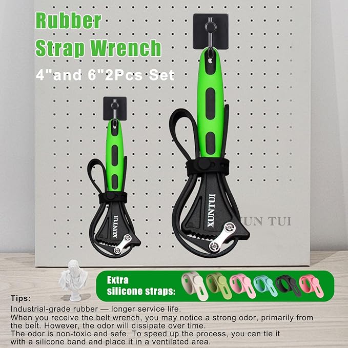 Strap Wrench Set with 6 Silicone straps - 2 Pack (4" & 6") for Oil Filters, Shower Heads & Tight Spaces - Plumbing Belt Wrench Kit