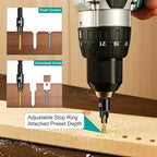 5PCS Countersink Drill Bit Set, Professional Brocas para Madera - Adjustable Wooden Drill Bit Set, Used for Wood Countersink Drill Bit with Depth Stop